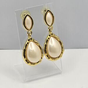 Vintage Gold Teardrop Pearl Fashion Statement Earrings Large Formal Wedding